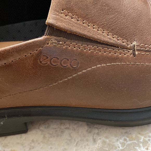 Ecco Mens Brown Leather slip on Loafers shoes Size 44 (10) stretch classic - Picture 5 of 9